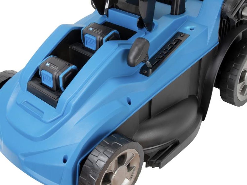 HYUNDAI 40V Akku-Rasenmäher Brushless – 37 cm Schnittbreite, inkl. 2 x 4.0Ah Akku & Ladegerät – 40L Korb, zentrale Höhenverstellung, leicht, kompakt & kabellos