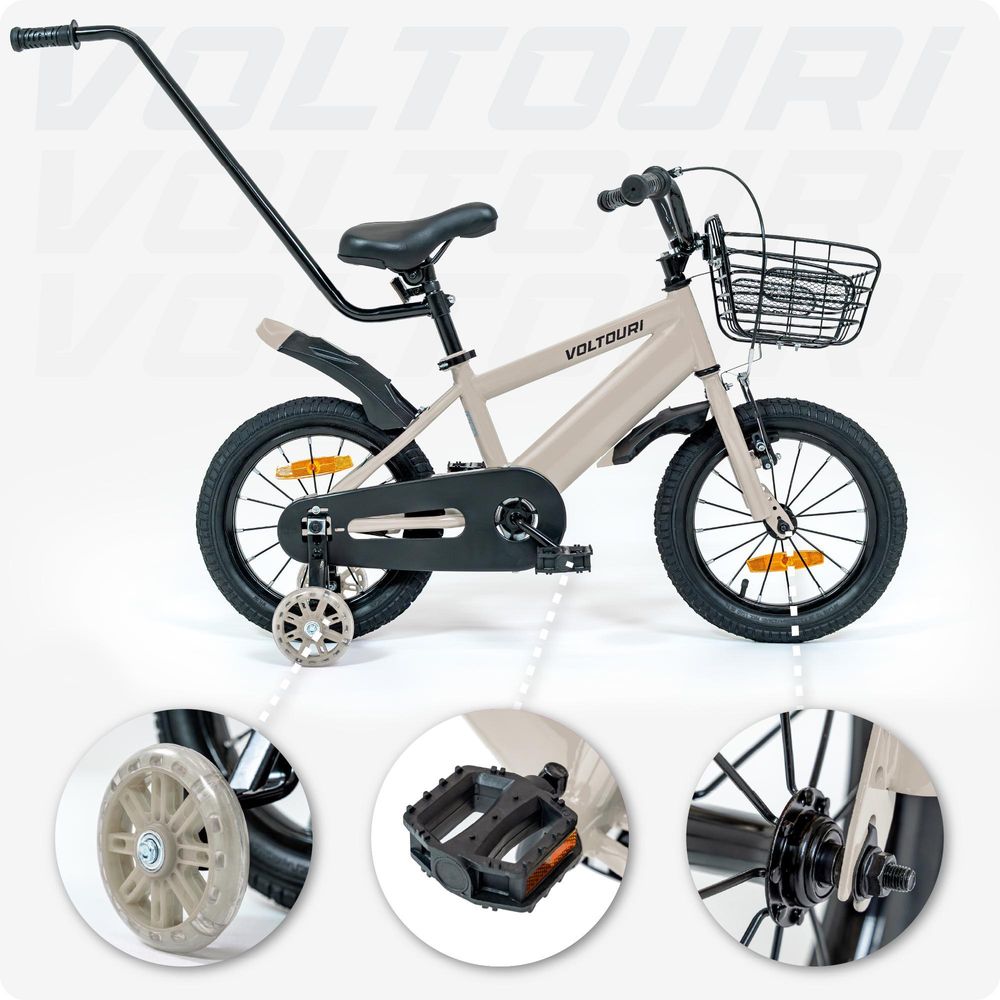 Kinderfahrrad 14 Zoll mit leuchtenden Stützrädern, Schiebestange und Korb – für Kinder 3–6 Jahre