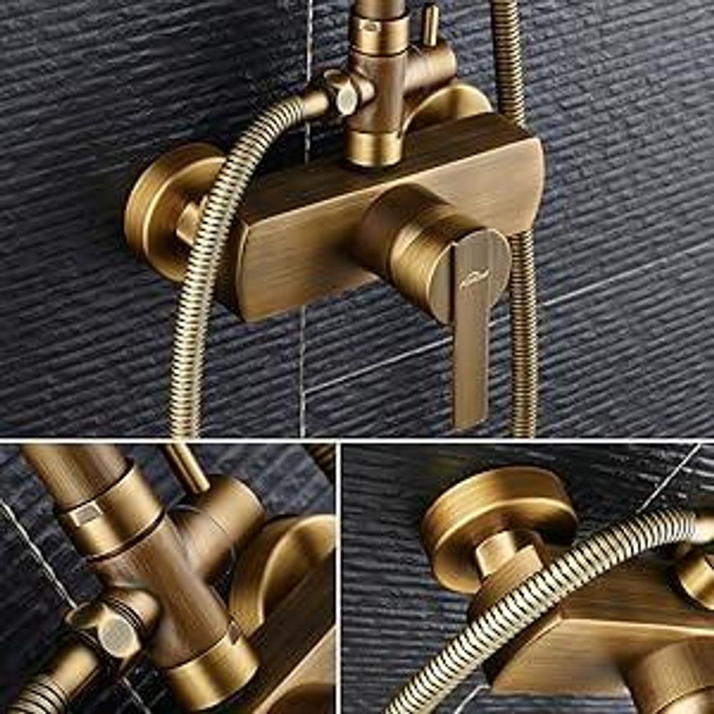 Auralum Retro Verstellbare Duschsäule Wandmontiertes Duschset aus massiver Bronze für Badezimmer