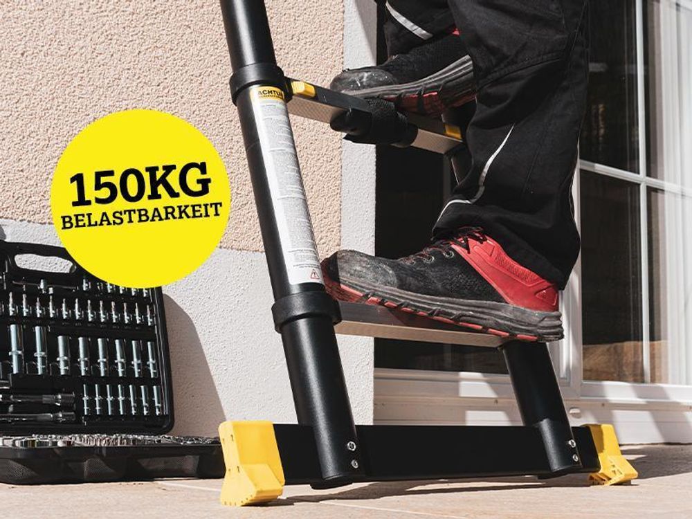 Craftfull Teleskopleiter | Soft-Close-Funktion - Aluleiter - Ausziehleiter - Stehleiter - Mehrzweckleiter - Leiter - Anlegeleiter (2.6 Meter)