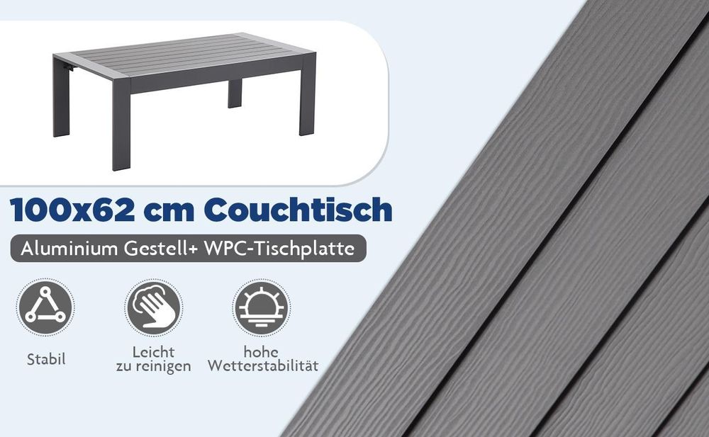 MeXo Gartenmöbelset, Loungeset Aluminium für 6-7 Personen mit Kissen und Couchtisch Indoor Outdoor Balkon weiß (Sitzgruppe, Aluminiumrahmen)