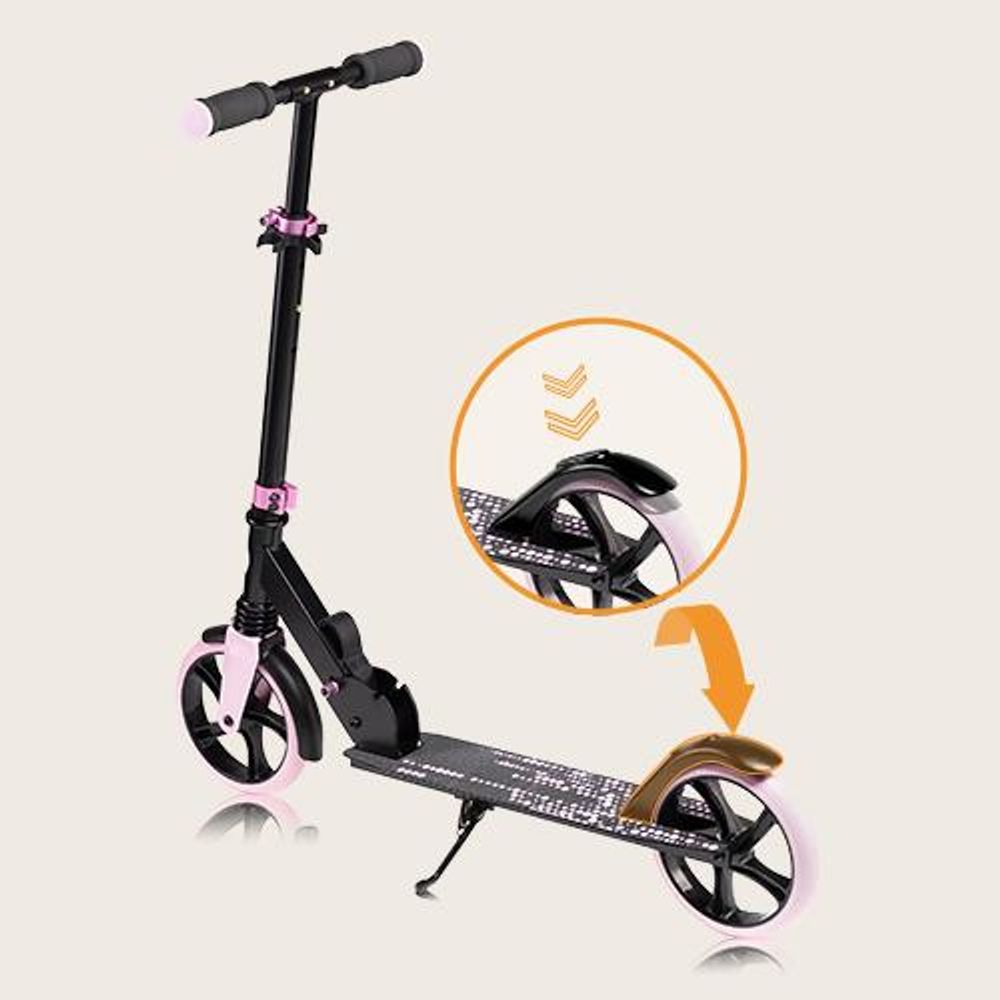 Lionelo Luca Roller Kinder Tretroller bis 100kg Räder 200mm Bremse zusammenklappbar Schwarz Rosa