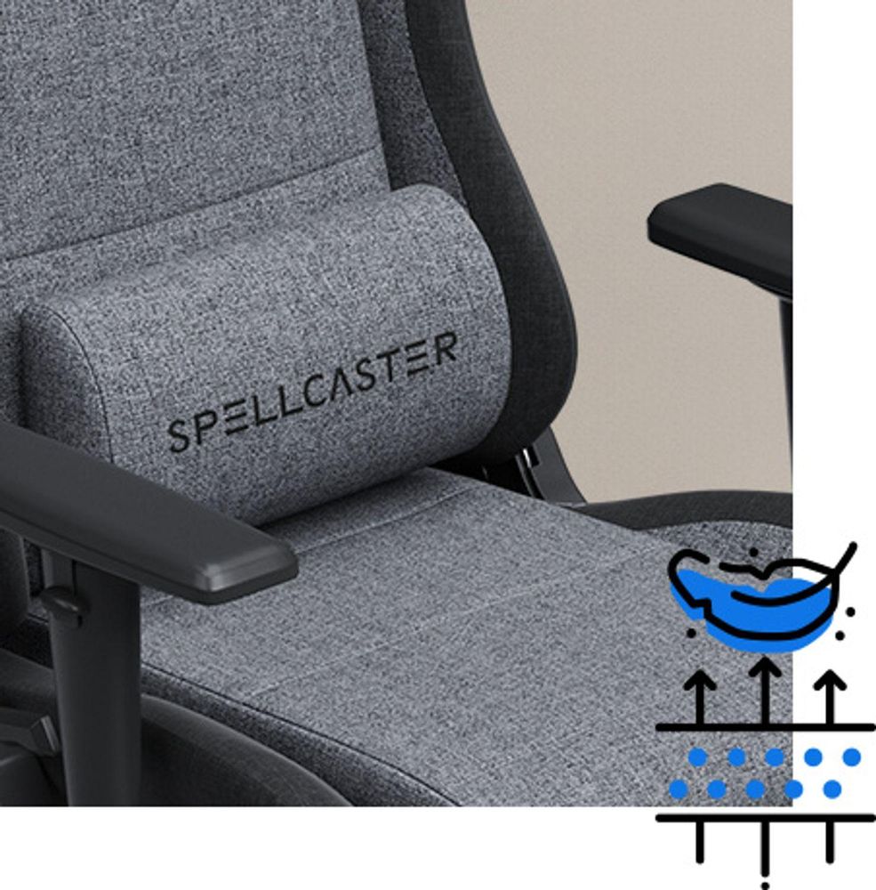 Fotel gamingowy SENSE7 Spellcaster FUKU XL, materiał, szary i czarny – ergonomiczny fotel biurowy, nośność do 160 kg, funkcja kołysania, kółka do twardych podłóg