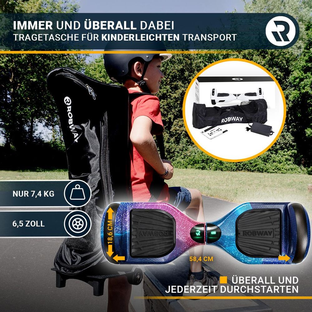 ROBWAY W1 Hoverboard | Elektroroller 700 Watt - 6,5 Zoll - 15 km/h - Bluetooth - LEDs - Soundeffekt - Smart Elektro Scooter - Jugendliche & Erwachsene