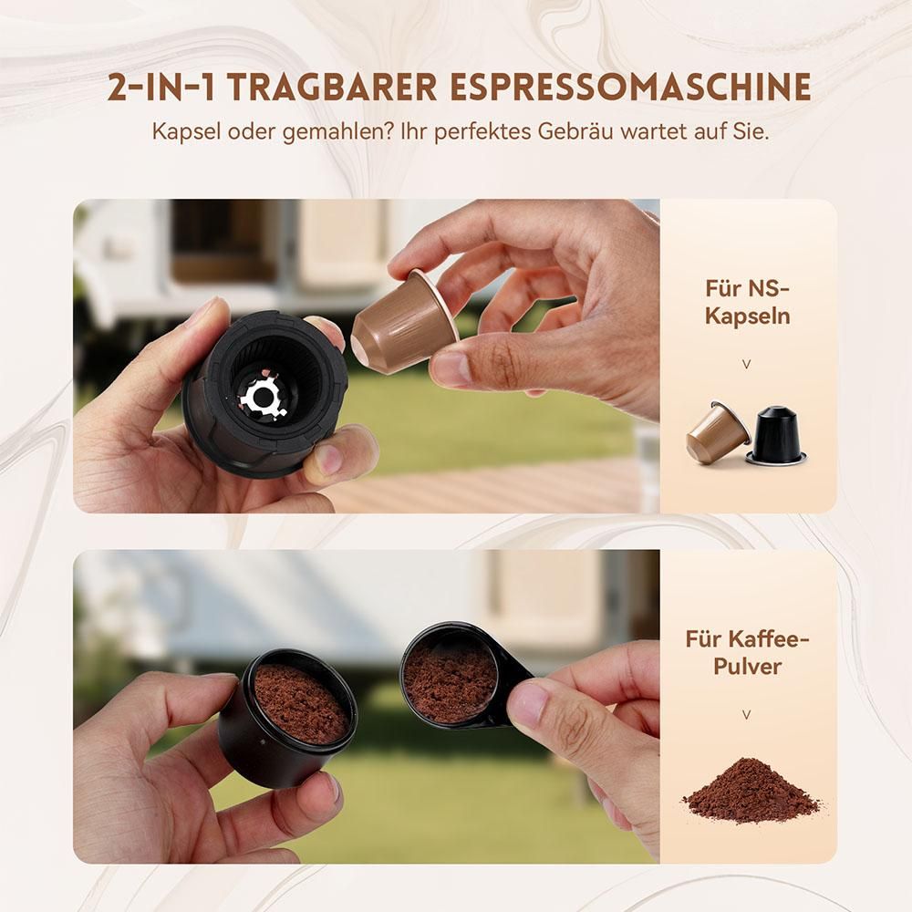 Hydrofast PO-100 tragbarer Espressomaschine, 15bar, 7800mAh, 2-in-1, Heißwasser, kompakt, Armeegrün