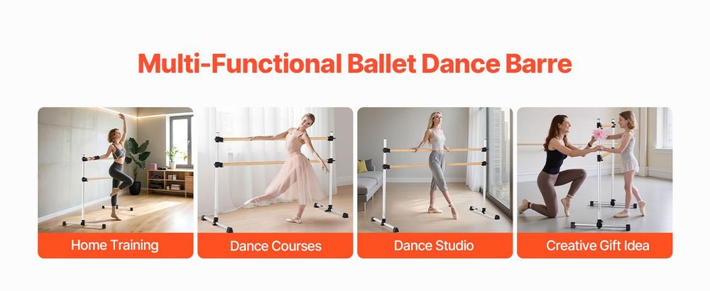 VEVOR Ballettstange Tanzstange freistehende Doppelstange, höhenverstellbare (170-1165 mm) Stretchstange aus Holz für Ballettübung, Gleichgewichtstraining, Entspannungsübungen