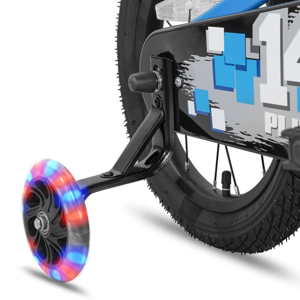 JOYSTAR Pluto 20 Zoll Kinderfahrrad mit beleuchteten Stützrädern, Korb, Flaschenhalter, Kinderfahrrad für Jungen und Mädchen 3-12 Jahre, Blau