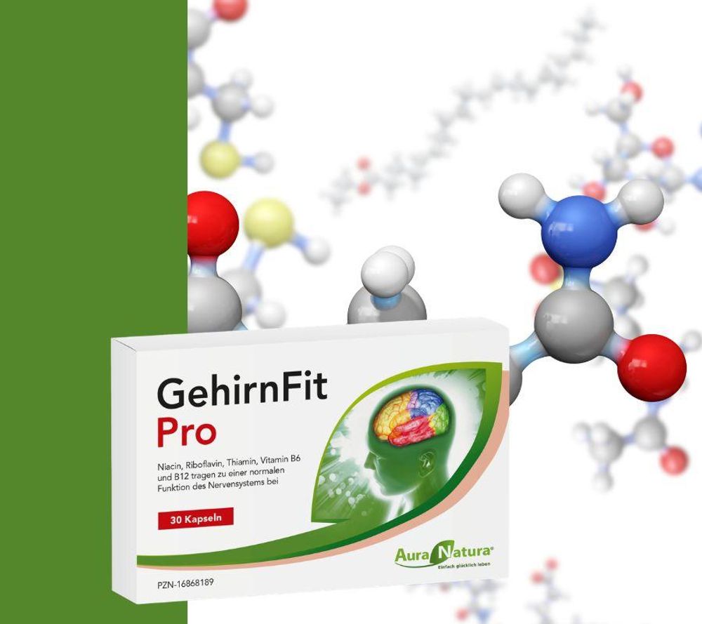 Aura Natura® GehirnFit Pro – zur Unterstützung von Nerven, mentaler Leistung – mit Vitamin B Komplex | Enthält Astaxanthin, Bacopa Monnieri & Pflanzenextrakte | 30 Kapseln – 1 Monat Vorrat