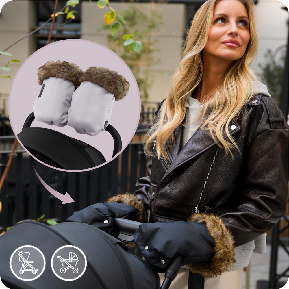 MoMi SILDI – Wasserdichte Kinderwagen-Handschuhe, Einheitsgröße, mit abnehmbarem, weichem Futter – Grau