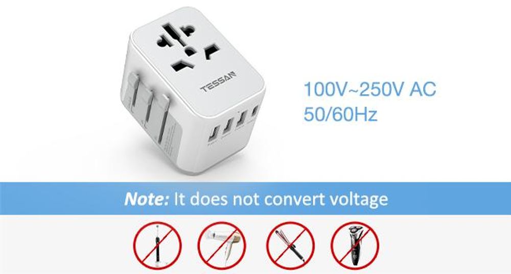 TESSAN Reiseadapter Weltweit Universal Reisestecker mit 3 USB A und 1 USB C Internationaler Steckdosenadapter