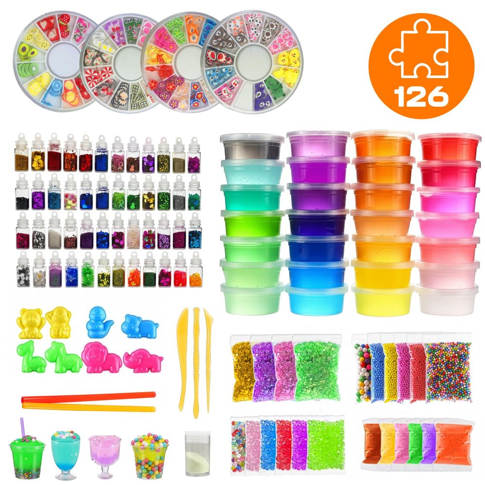 Slime Set XXL 126-teilig für Kinder, Giga Schleim selber machen DIY Kit, 28 Farben & Glitzer, Bastelset Experimentierkasten, EVI TOYS Giga Slime