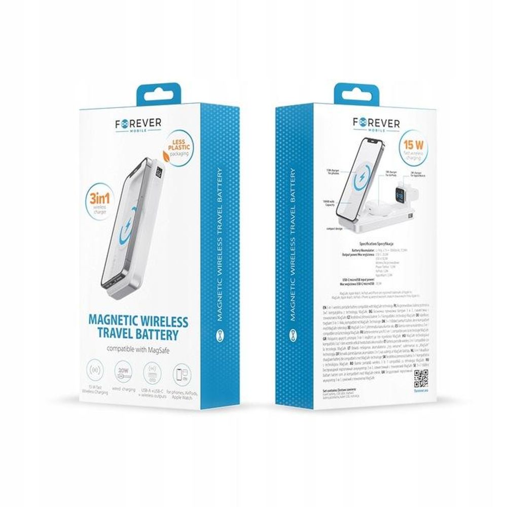 Forever kabellose Powerbank MATB-300 10000 mAh 3in1 weiß