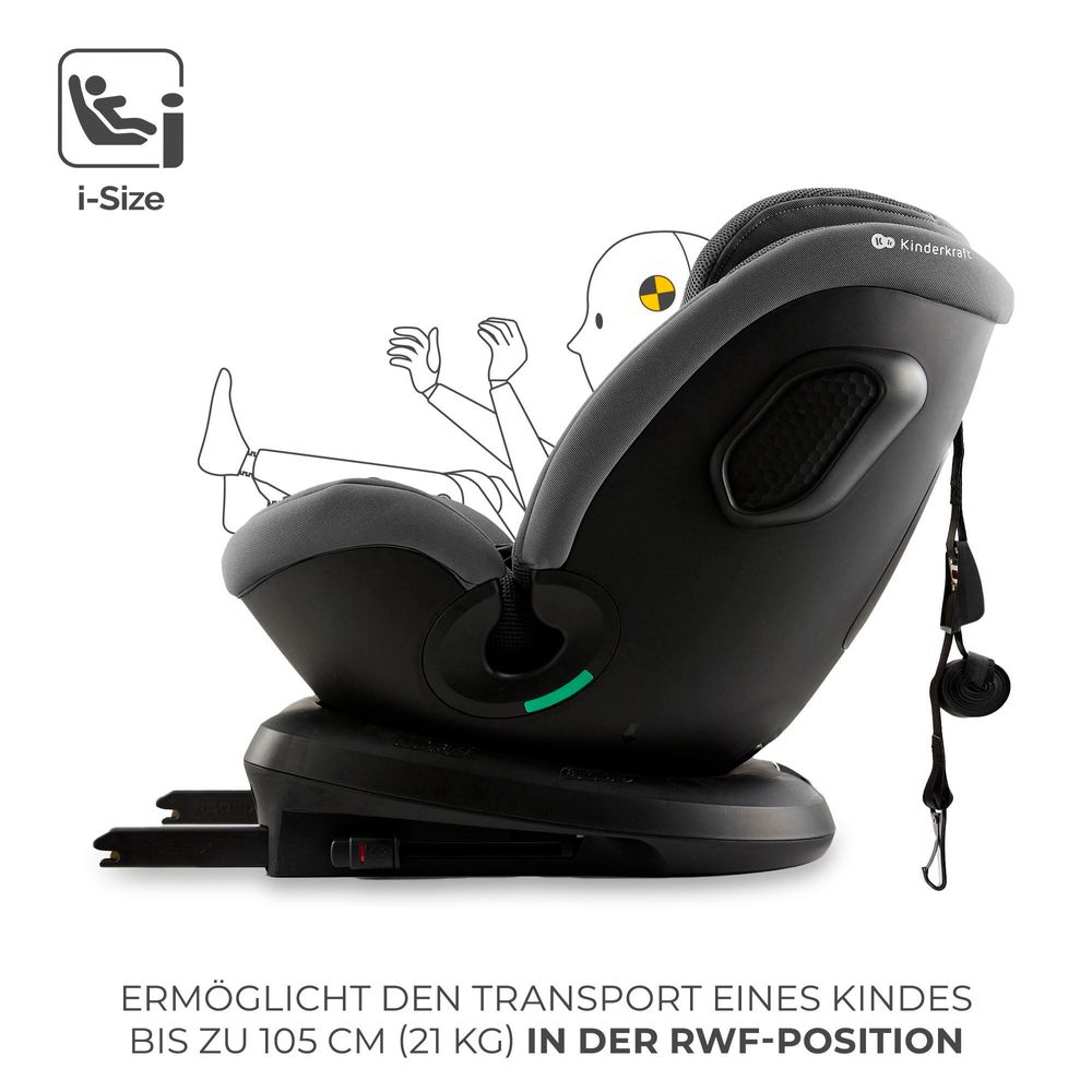 Kinderkraft XPEDITION 3 i-Size - Autositz 40-150 cm - 360° drehbar - RWF bis 22 kg - SPS+ und H-GUARD+ Systeme - Ergonomisch - Atmungsaktiv - Grau