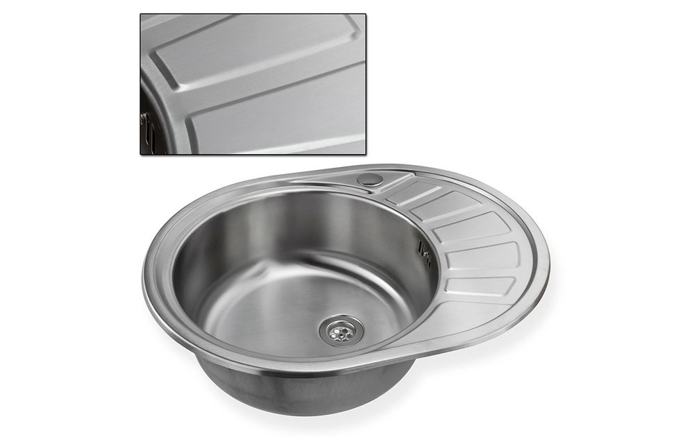 Edelstahl Spüle "Calypso SL" - Rundes Einbauspülbecken mit rechtsseitiger Abtropffläche
