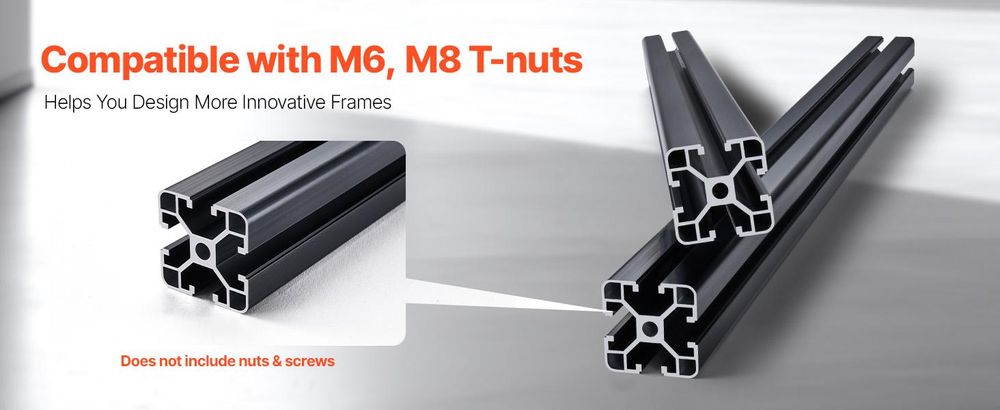VEVOR 4PCS 39,4 in (1000mm) T Slot 4040 Aluminium-Extrusionsprofil, Europäischer Standard anodisierte Linearführung, hochfester extrudierter Aluminium-Schienen für 3D-Drucker, CNC-Maschinen DIY, Lasergravur, Schwarz, 4040 Serie-a, 600 mm