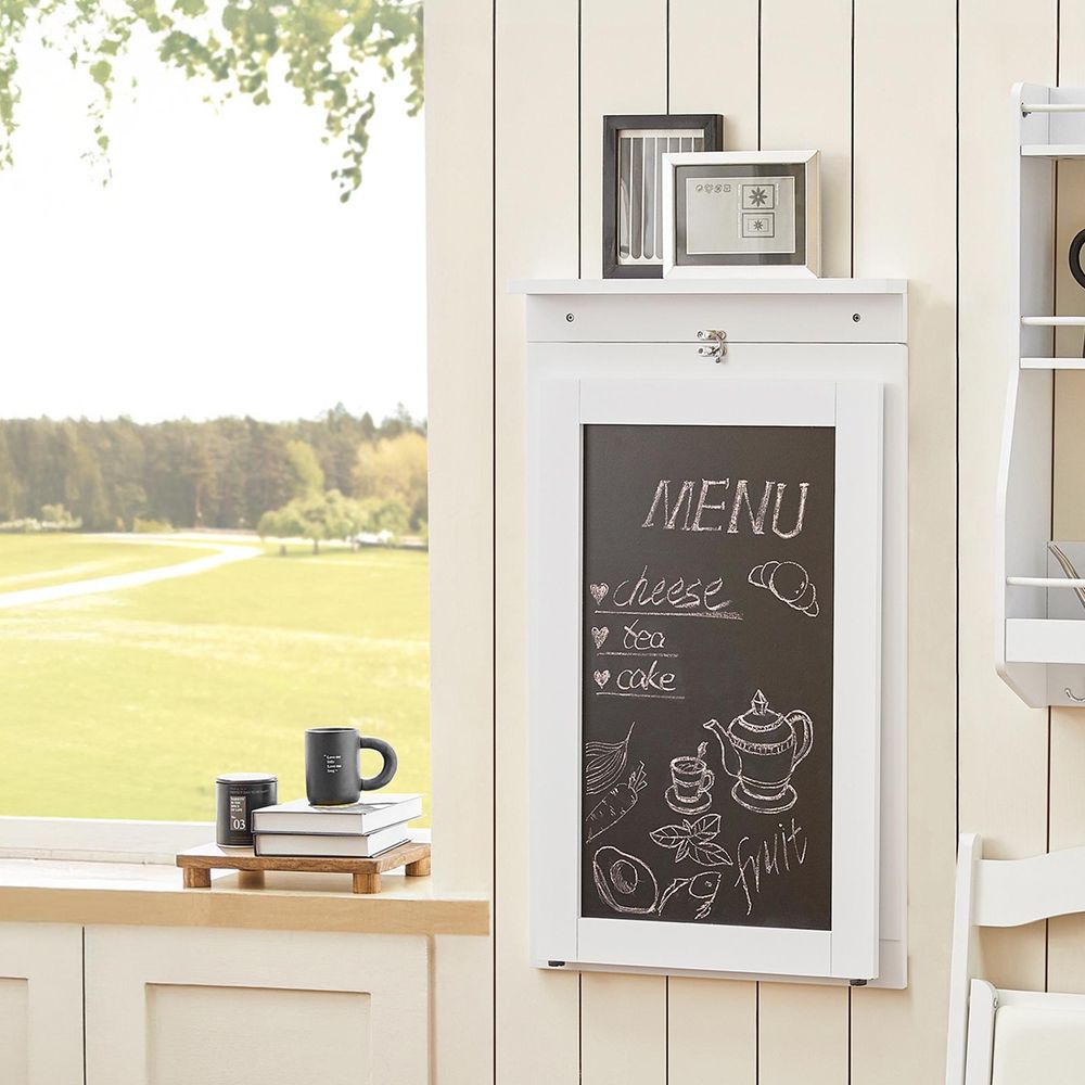 SoBuy Wandklapptisch mit Drop-Leaf Klappbarer Esstisch mit Memo-Board Platzsparender Klapptisch für Küche und kleine Räume Weiß 50cmx75cmx76cm FWT20-W