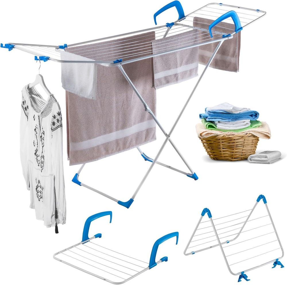 KADAX Wäscheständer ”Sava”, Wäscheständer 3in1, 168 cm, Blau