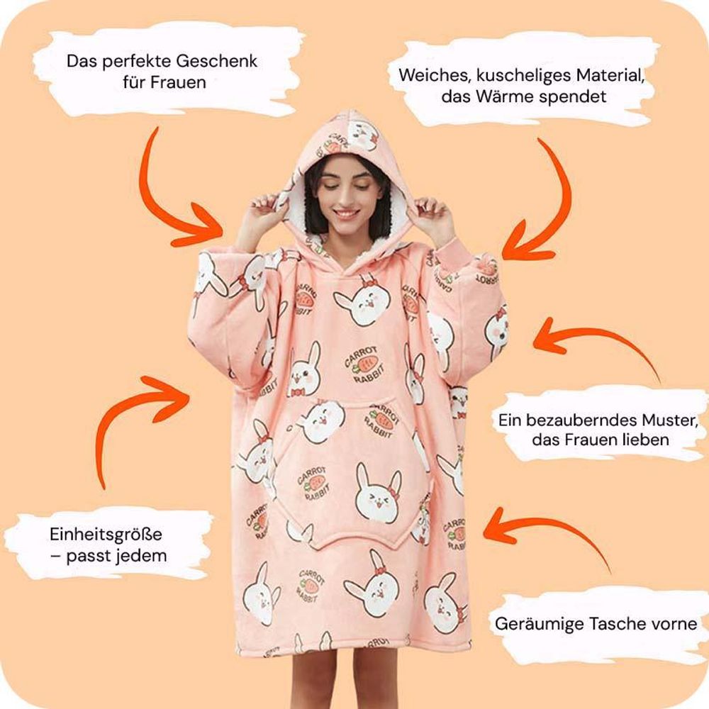 Kuschelige Hoodie Decke mit Ärmeln Häschen – Vielseitiger Deckenpullover für Damen und Herren, Einheitsgröße – Perfekt für Wintertage