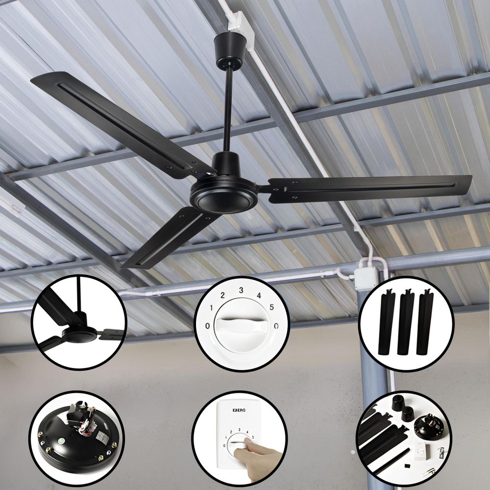EBERG HTX Deckenventilator 140 cm 5 Geschwindigkeiten mit Wandregler Schwarz
