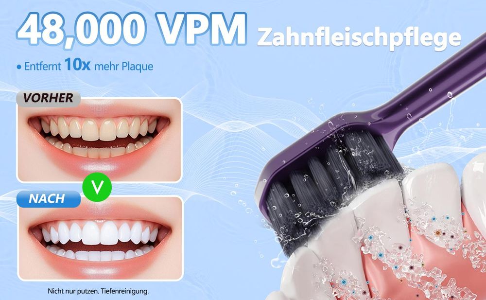 MCURO Elektrische Schallzahnbürste, 45.000 VPM, 5 Modi & 3 Intensitätsstufen, Type-C Schnellladung, 180 Tage Akku, 6 Bürstenköpfe, Lila