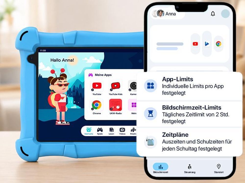 AngelTech Kindertablet SLIM - Android 15 - 3+5 GB RAM - 32+64 GB - 7 Zoll Kindertablet - Elterliche Kontrolle- Rosa
