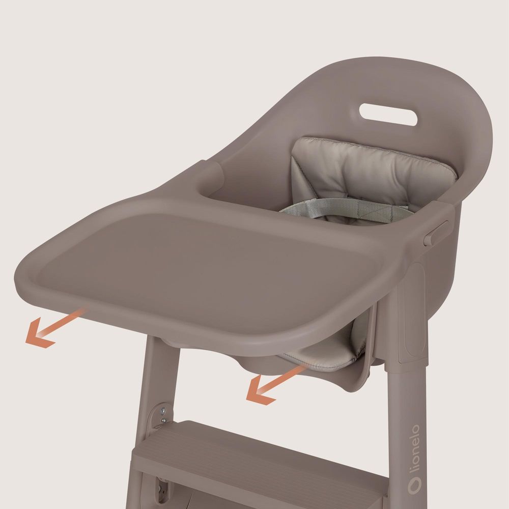 Lionelo Beny Baby Hochstuhl mit 3-Punkt-Gurt, verstellbarem Tablett & Fußstütze, platzsparend, 6–36 Monate bis 15 kg - Beige Taupe