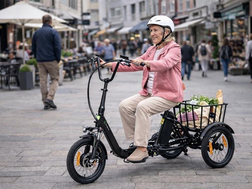 SachsenRAD E-Lastenrad T6S Comfort Air mit tiefem Einstieg, Elektro Dreirad Faltbar, E-Bike Lastenfahrrad klappbar, mit Shimano 7-Gang-Kettenschaltung