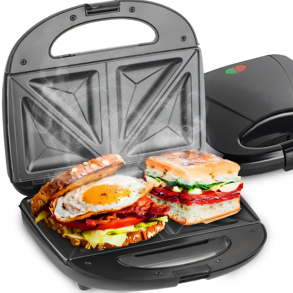 Sandwichmaker 750W, Sandwichtoaster für 2 Toasts, Antihaftbeschichtung, für Sandwich, Panini, Waffeln & mehr, abnehmbare Platten Schwarz Retoo