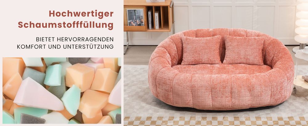 okwish Schlafsofa Sitzsack mit 2 Kissen,Relaxsessel mit dicke Polsterung,Ecksofa ,Extrabreit Lazy Sofa für Erwachsene & Kinder,Chenille-stoff,Rosa