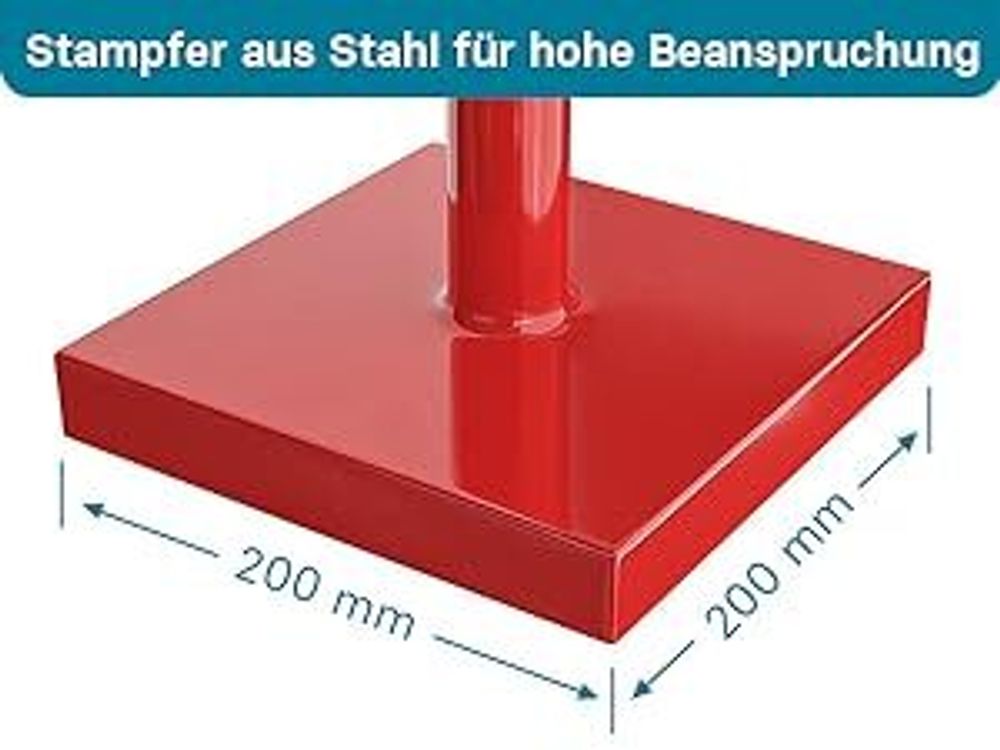 Wiltec Bodenverdichter 11,5 kg aus Stahl, 83 cm hoch, mit 20 x 20 cm Grundplatte und T-Griff zum Verdichten, Handstampfer Bodenstampfer für Gartenarbeit