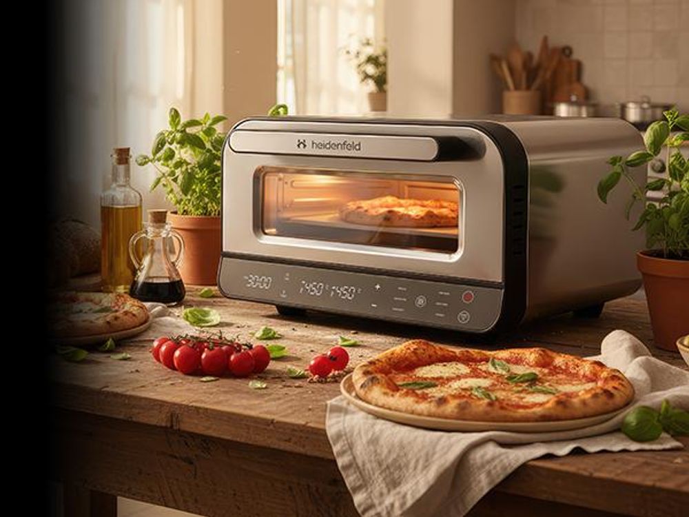Heidenfeld Pizzaofen Pizzaboss | Elektrischer Pizza Ofen - Backofen - Pizzabackofen - Pizzamaker - inkl. Pizzastein & Pizzaschieber - Bis 450° C