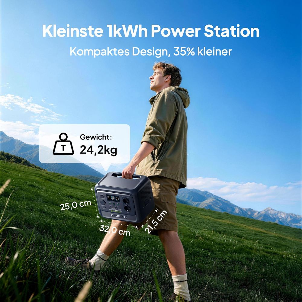 BLUETTI Solargenerator Elite 100 V2, 1024 Wh tragbare Powerstation für Camping, Notfälle und Notstromversorgung , Stromausfälle