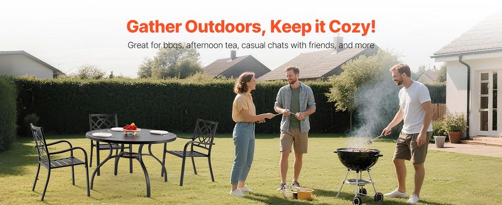 VEVOR Terrassentisch Gartentisch Balkontisch (1200 x 725 mm) aus Kohlenstoffstahl runder Esstisch für Outdoor Hof Terrasse Garten Veranda, wasserfest, mit 38 mm Schirmloch, 68 kg Tragkraft Schwarz