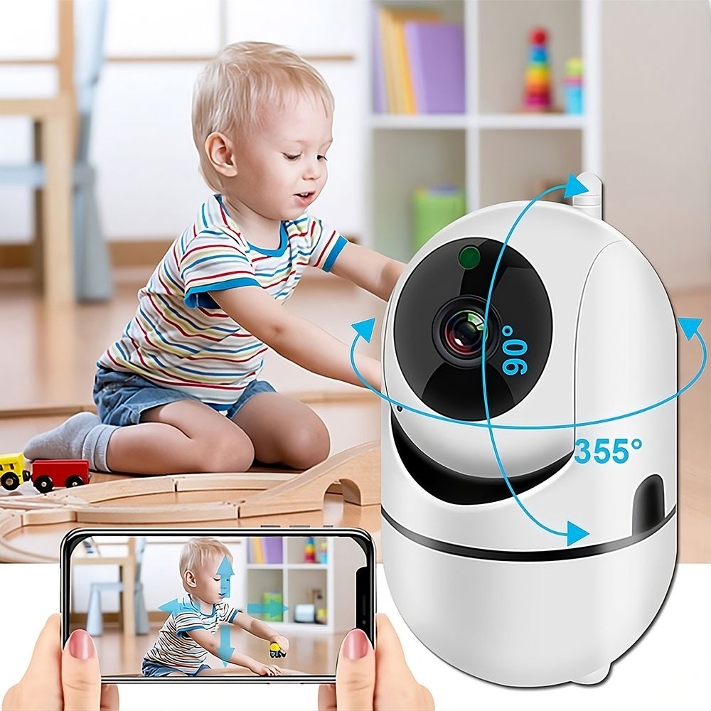 Babyphone WLAN Überwachungskamera Innen Kamera Indoor Schwenkbare 355° Bewegungsverfolgung für Babys Haustierkamera Farbnachtsicht Retoo