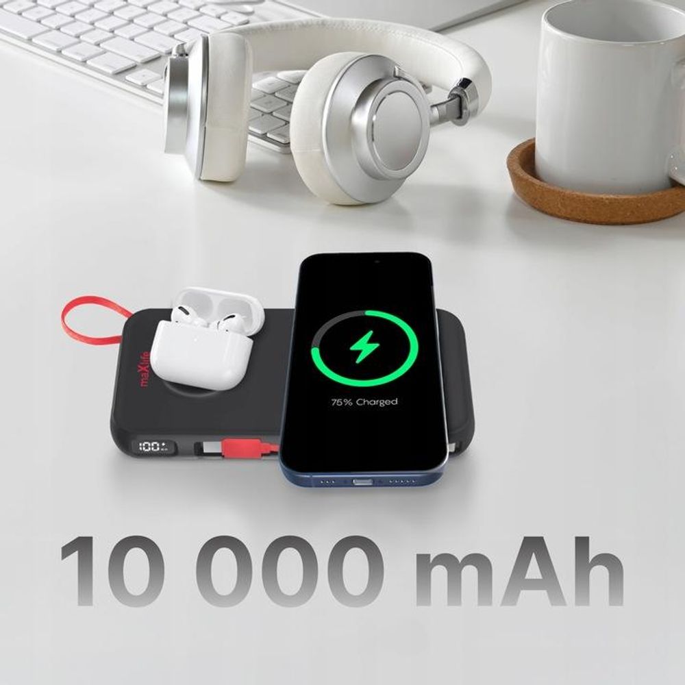Maxlife kabellose Powerbank MXPB-08 10000 mAh magnetisch 3in1 schwarz