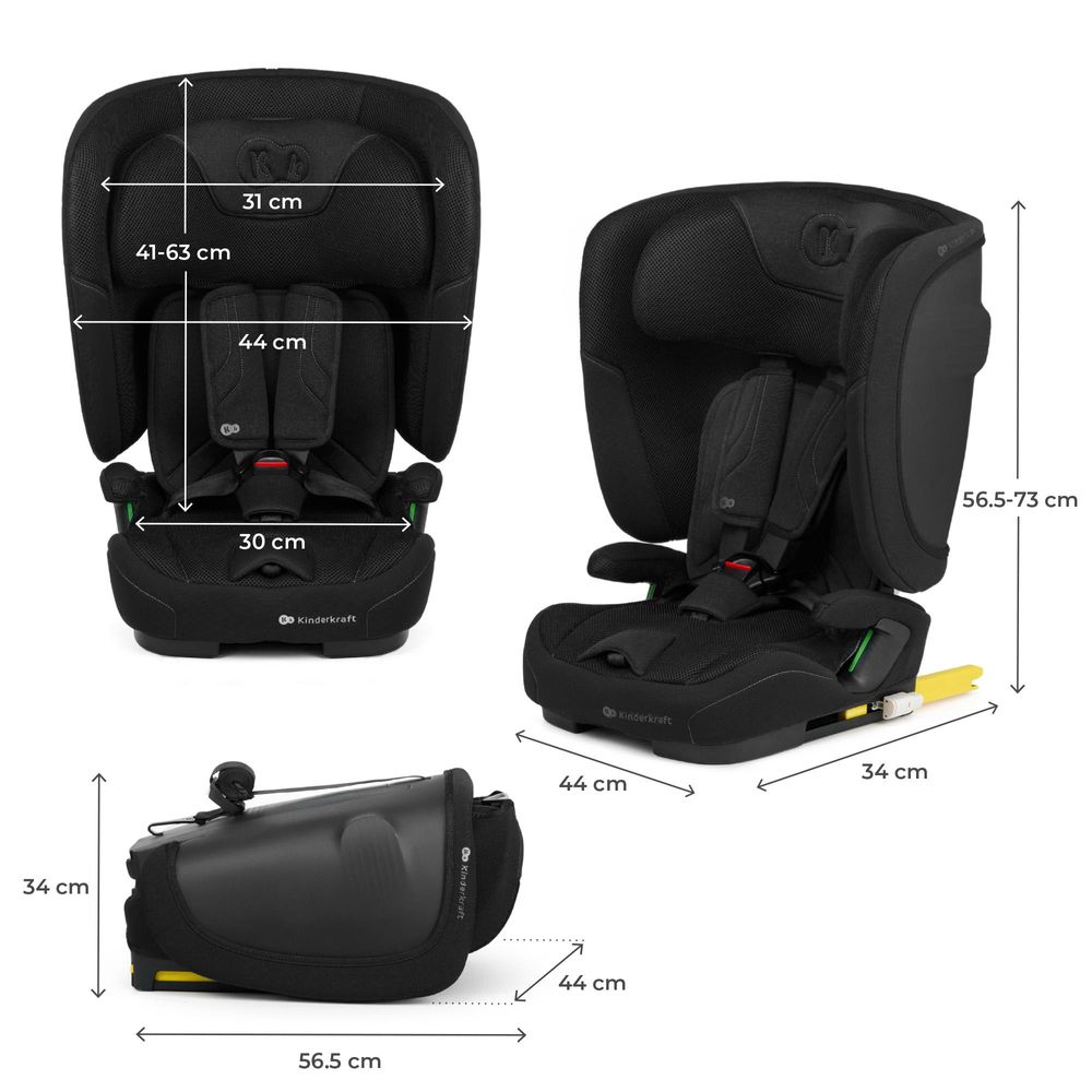 Kinderkraft FIX2GO i-Size – Autokindersitz 76–150 cm – ISOFIX – SAFERIDE SENSOR – H-GUARD+ – EASY GROW – klappbar – AIR FLOW – R129 - Schwarz