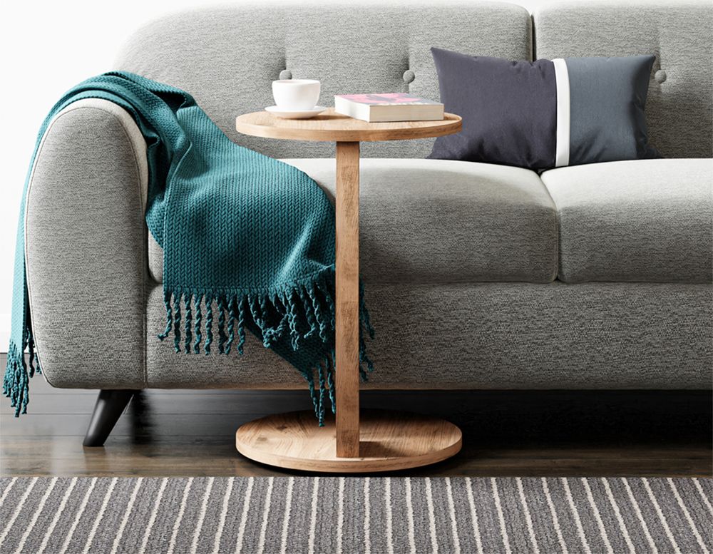 Beistelltisch ’Holeby’ Kaffetisch C-Form mit Rollen rund 56 x Ø 38 cm Holzoptik
