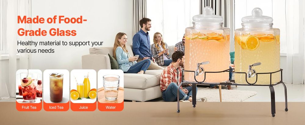 VEVOR Getränkespender, 11,4 Liter Getränkespender für Partys, Kunststoff-Saftspender mit Auslauf und Deckel, Eistee-Limonade-Saft-Wasserspender, für Restaurants, Hotels, Partys, 2er-Pack, 2 x 1.5 Gallonen-a