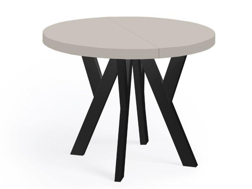 Runder Ausziehbarer Tisch für Esszimmer, PERO, Loft-Stil, Skandinavische, Durchmesser: 100 / 150 cm, Farbe: Kaschmir / Schwarz