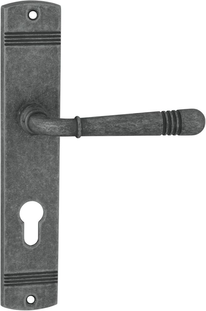 DOMINO Türgriff 72 Drückergarnitur PZ-Profilzylinder Set | Langschildgarnitur |für Zimmertür, Bürotür, Kellertür & Innentür |Antikes Nickel | LOFT M95