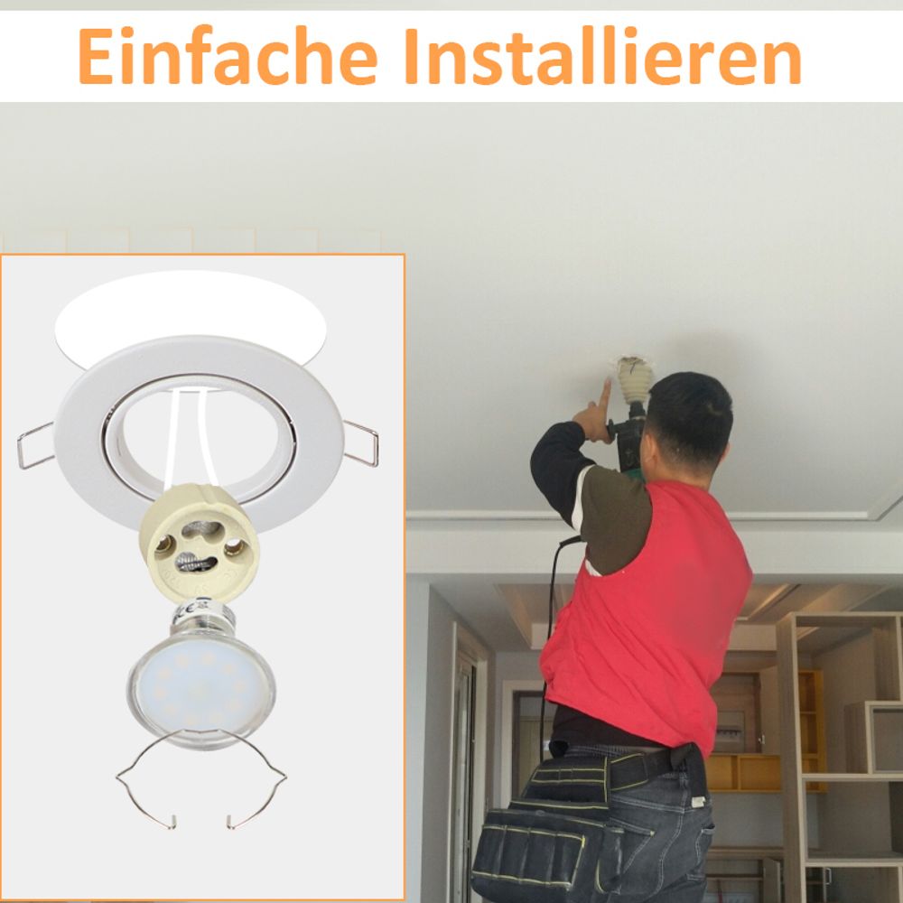 ZMH 6ER Set Einbaurahmen Weiß GU10 Einbaustrahler Rahmen mit Sockel Lochdurchmesser 50mm Einbauspots Schwenkbar 30°Spot für LED Leuchtmittel Halogen