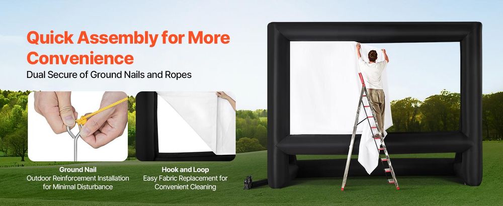 VEVOR aufblasbare Filmleinwand Projektion Beamer Leinwand aus 600D, Projektionsleinwand mit tragbarer Aufbewahrungstasche, 16:9, Filmprojektion für Heimkino Mottoparty Poolspaß (476 x 200 x 378 cm)