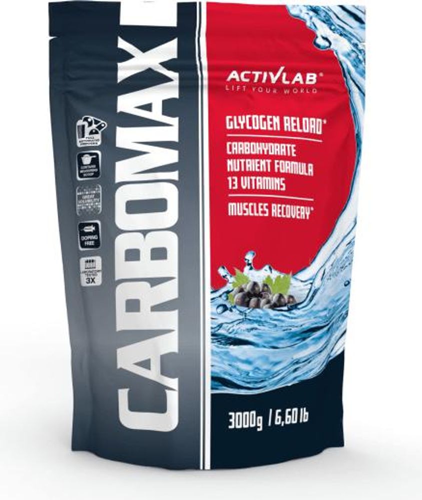 Activlab CarboMax – 3000 g, Sabor Grosella Negra, Mezcla de Carbohidratos con Complejo Vitamínico
