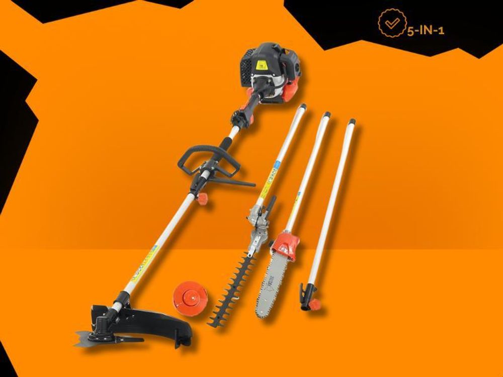 FUXTEC 5in1 Benzin Multigartengerät FX-MT152E - 52ccm | 9-Zahn Freischneider | 2-Takt | Rasentrimmer mit 3PS | Hochentaster | Heckenschere | Astsäge