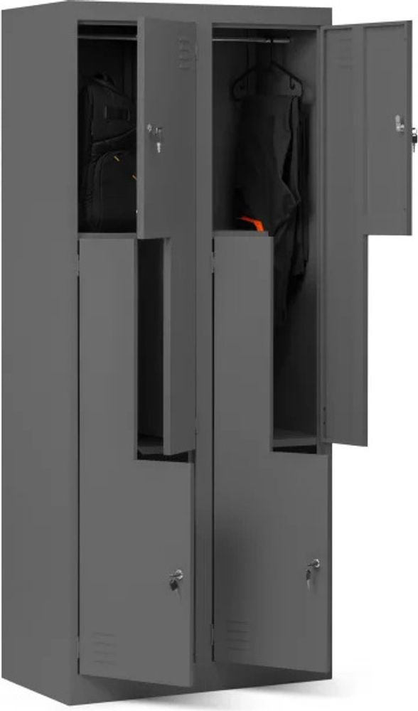 Jan Nowak Umkleideschrank Z02 Spind mit 4 Abteilen Kleiderspind Metallschrank Flügeltür Lüftungsschlitzen Pulverbeschichtung 185 cm x 80 cm x 45 cm, Farbe: Anthrazit