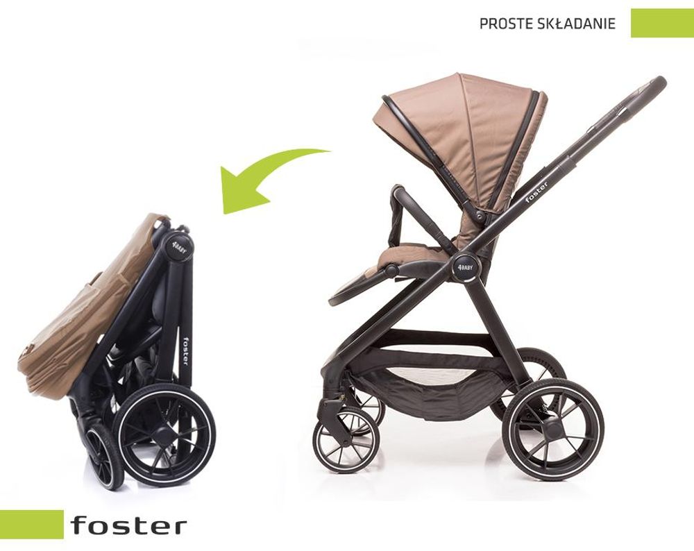 4Baby | Wózek spacerowy - Mokka - Obrotowe siedzisko - Lekka aluminiowa rama - Lekki - Składany jedną ręką - Do 22 kg - Foster