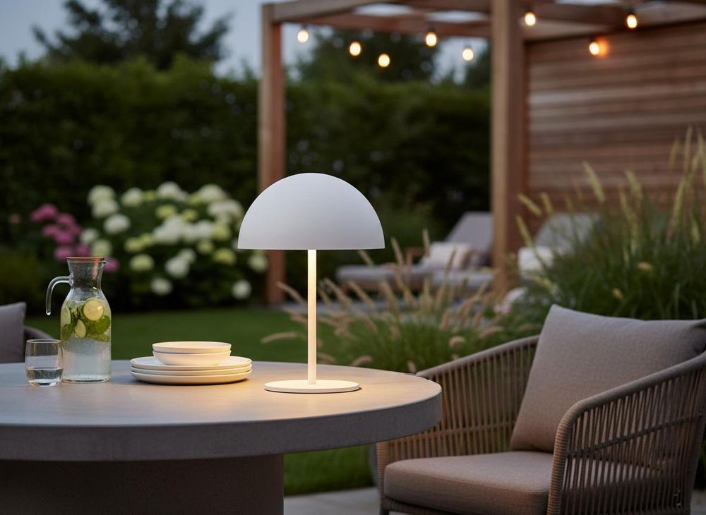 LED Tischlampe Akku USB-C Touchschalter Indoor Outdoor 28cm Metall Weiß
