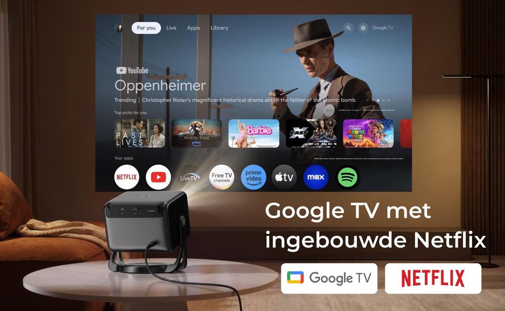 ULTIMEA Nova C40 Smart Beamer met Google TV, 900 ANSI lumen, Full HD 1080p, 4K-decodering, 360° draaibaar, ToF-autofocus, Dolby Audio