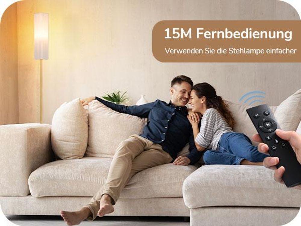 EDISHINE Stehlampe Dimmbar Wohnzimmer 165cm, LED Stehleuchte mit Fernbedienung, Gold