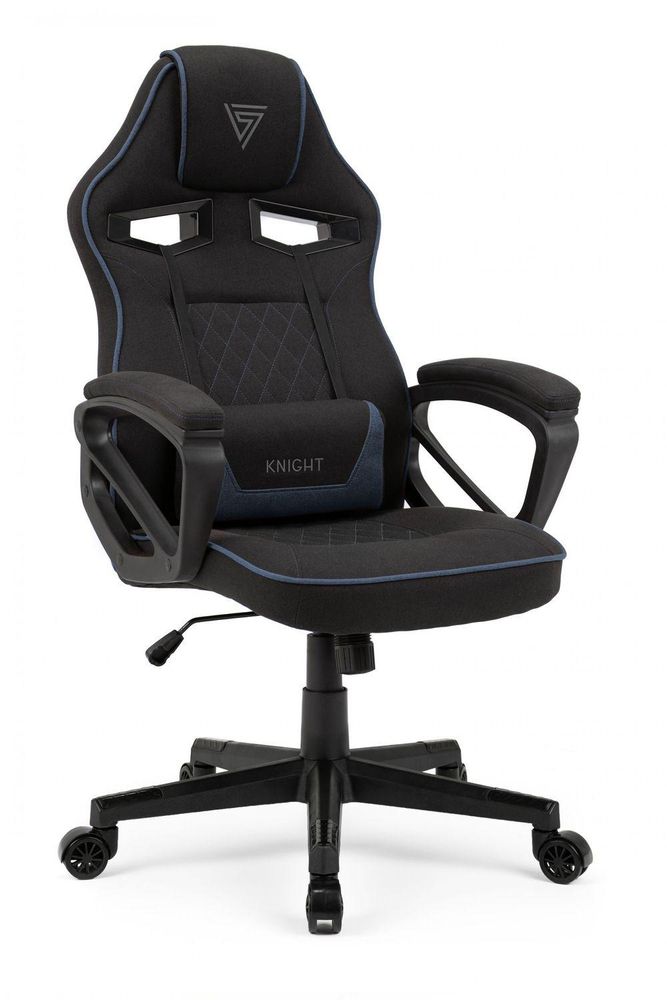 Fotel gamingowy SENSE7 Knight z tkaniny, czarno-niebieski – ergonomiczny fotel biurowy, fotel do komputera, fotel dla graczy, fotel wyścigowy, 120 kg
